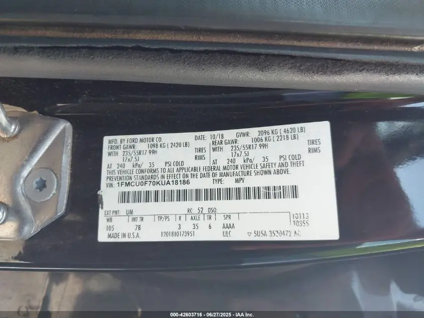 2019 FORD ESCAPE S