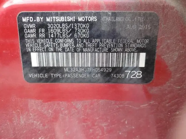 2015 MITSUBISHI MIRAGE DE  