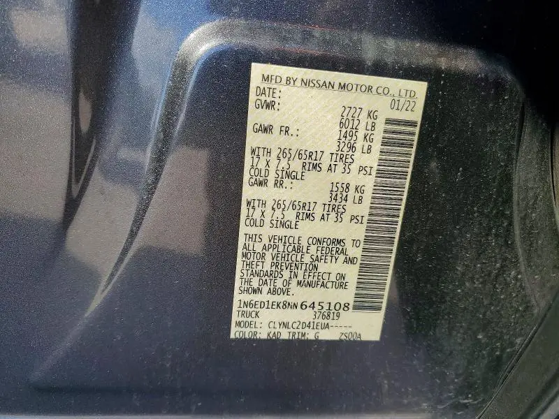 2022 NISSAN FRONTIER SV  
