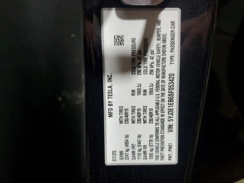 2025 TESLA MODEL 3   