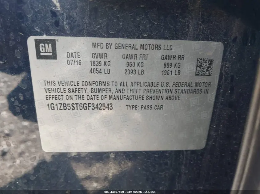 2016 CHEVROLET MALIBU LS