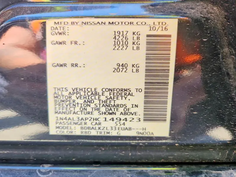2017 NISSAN ALTIMA 2.5 SV  