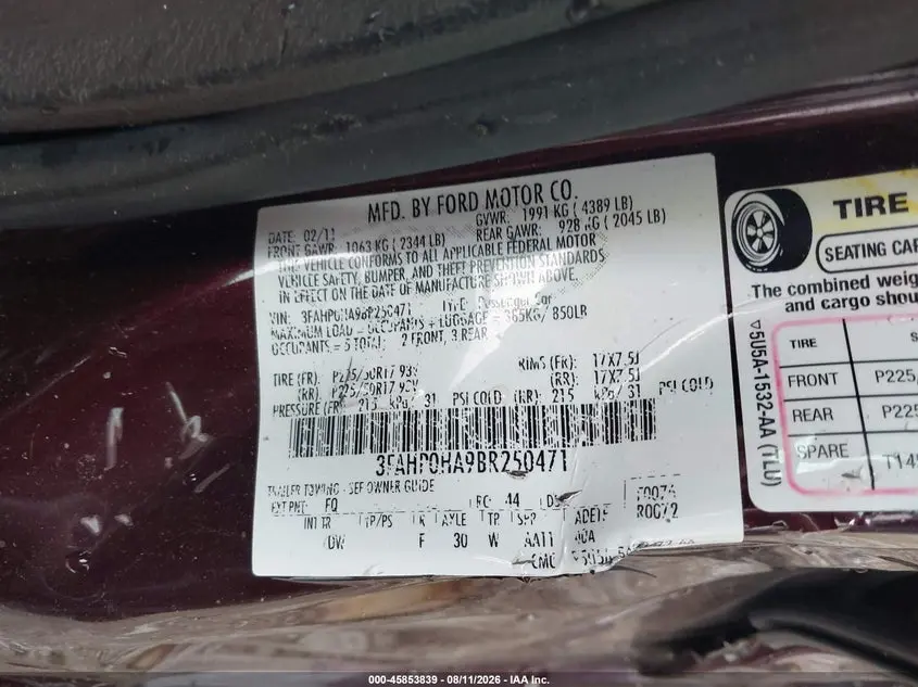 2011 FORD FUSION SE