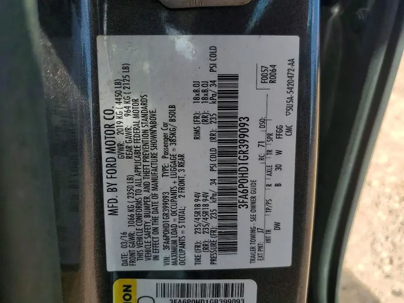 2016 FORD FUSION SE  
