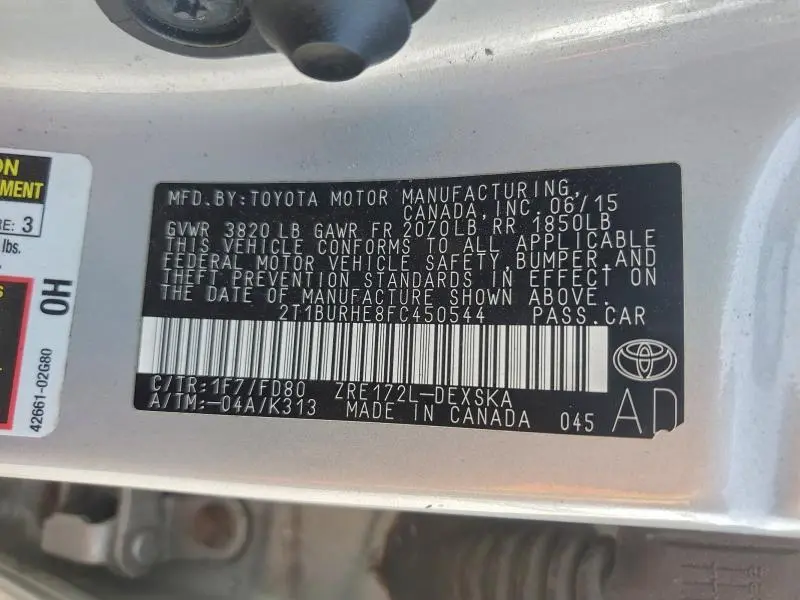 2015 TOYOTA COROLLA L  