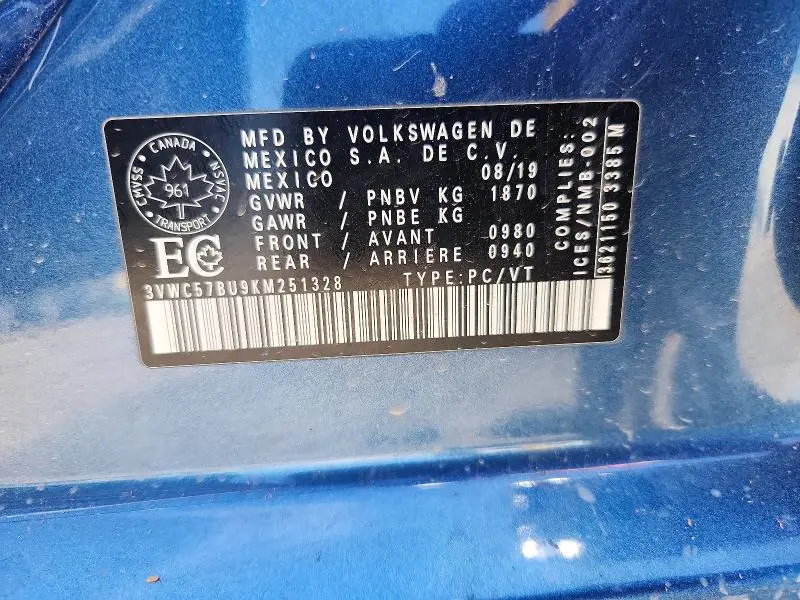 2019 VOLKSWAGEN JETTA S  