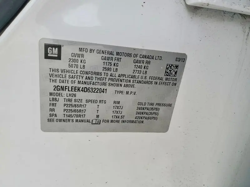 2013 CHEVROLET EQUINOX LT  