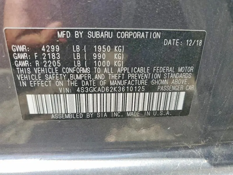 2019 SUBARU IMPREZA PREMIUM  