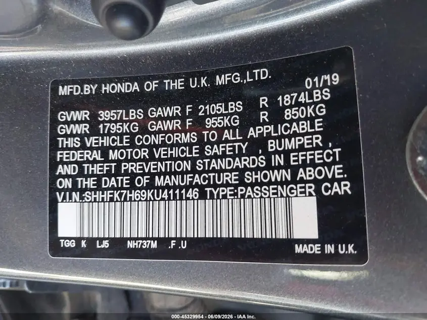 2019 HONDA CIVIC EX