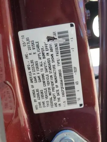 2010 HONDA ACCORD LXP  