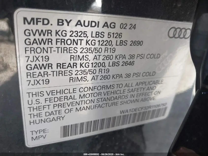 2024 AUDI Q3 PREMIUM 45 TFSI S LINE QUATTRO TIPTRONIC