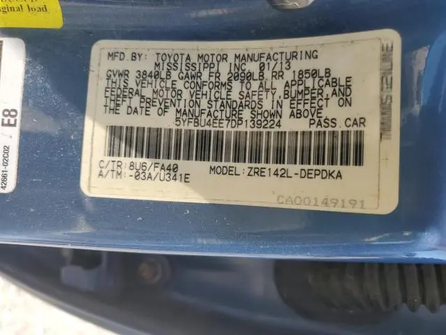 2013 TOYOTA COROLLA BASE  