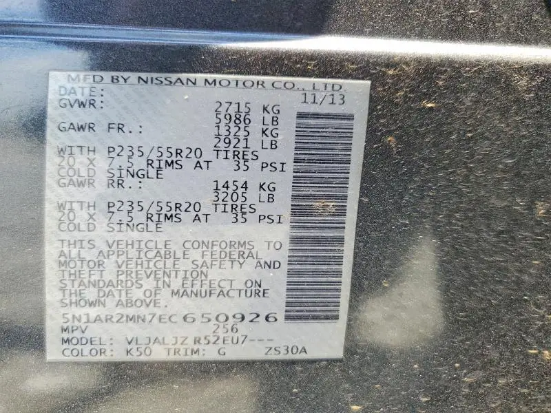 2014 NISSAN PATHFINDER PLATINUM  