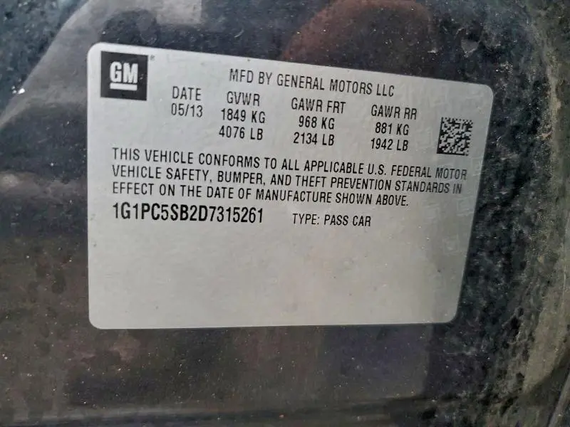 2013 CHEVROLET CRUZE LT  