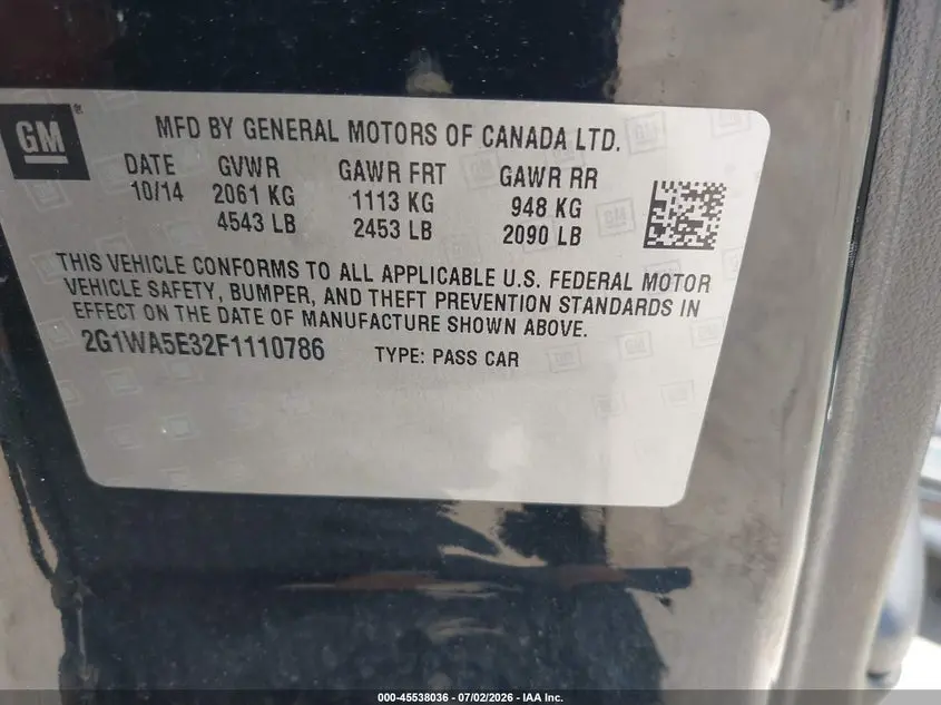 2015 CHEVROLET IMPALA LIMITED LS