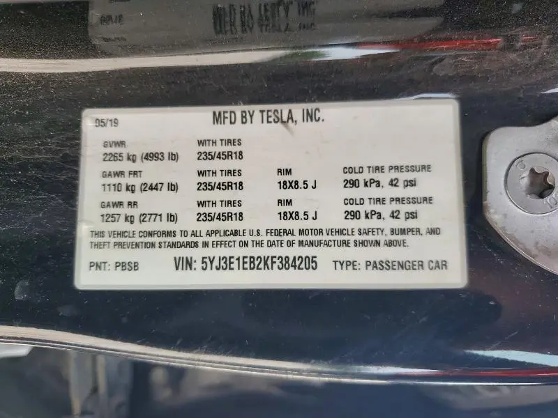 2019 TESLA MODEL 3   