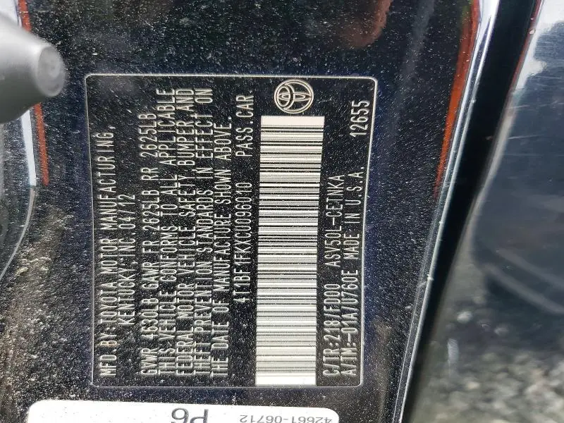 2012 TOYOTA CAMRY LE  