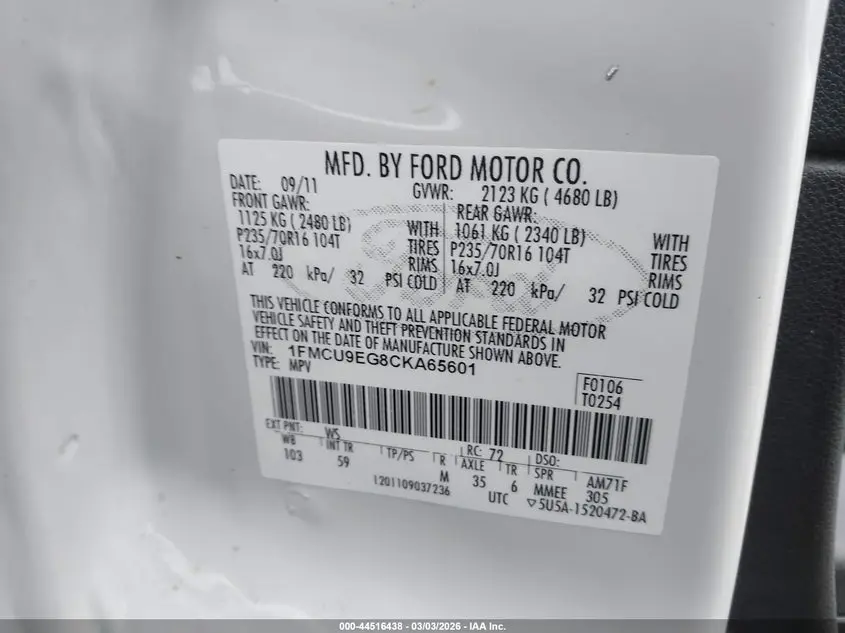 2012 FORD ESCAPE LIMITED