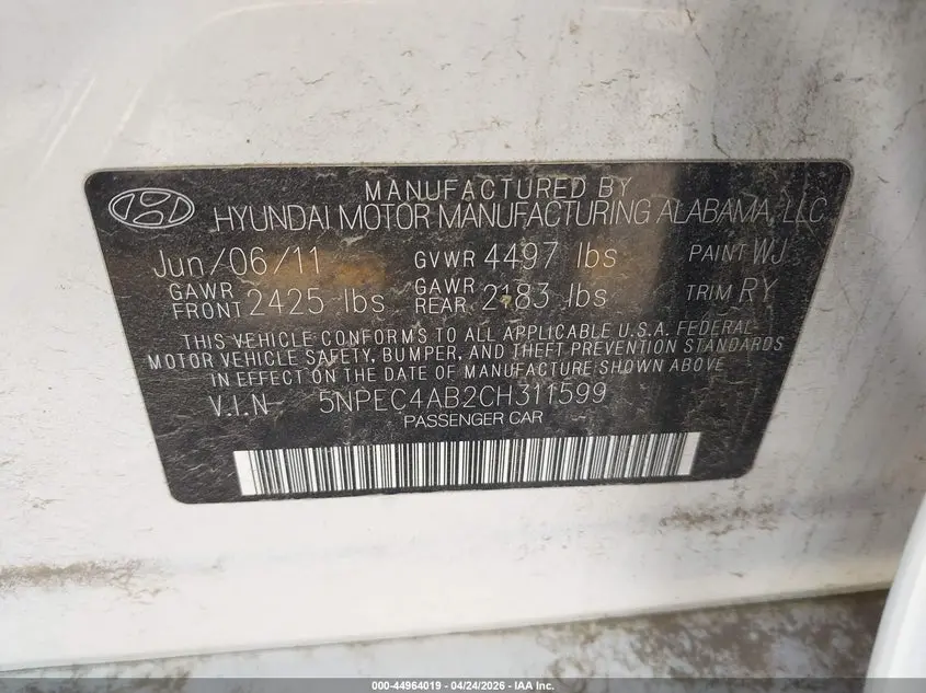 2012 HYUNDAI SONATA SE 2.0T