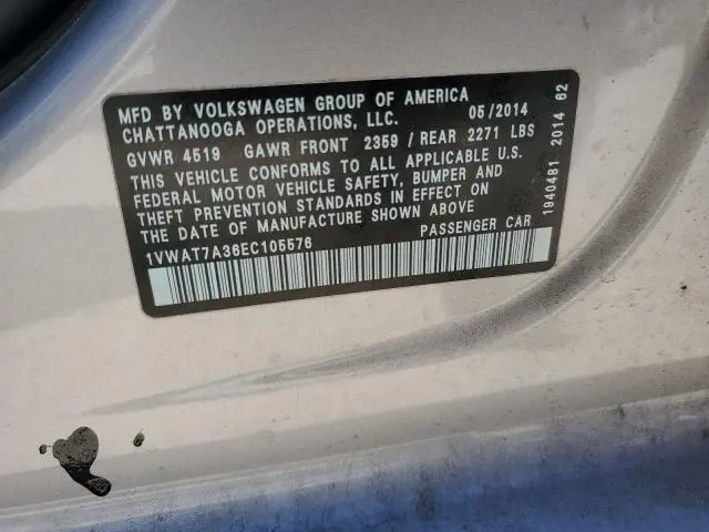 2014 VOLKSWAGEN PASSAT S  