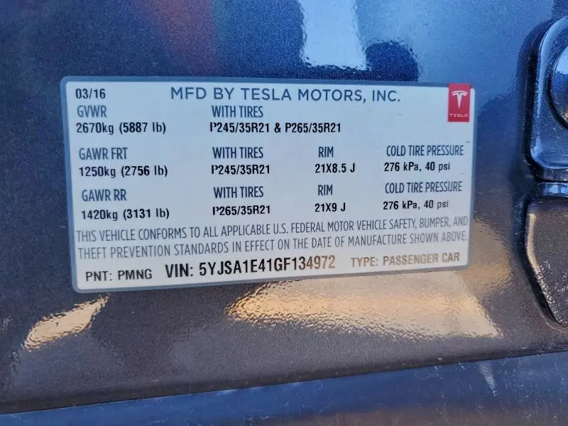 2016 TESLA MODEL S   