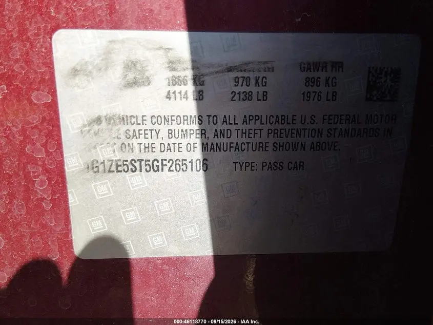 2016 CHEVROLET MALIBU 1LT