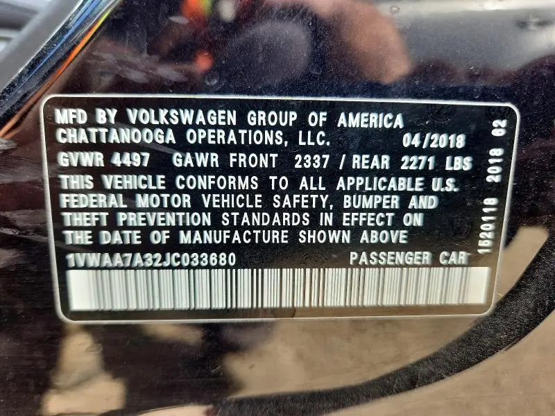 2018 VOLKSWAGEN PASSAT S  