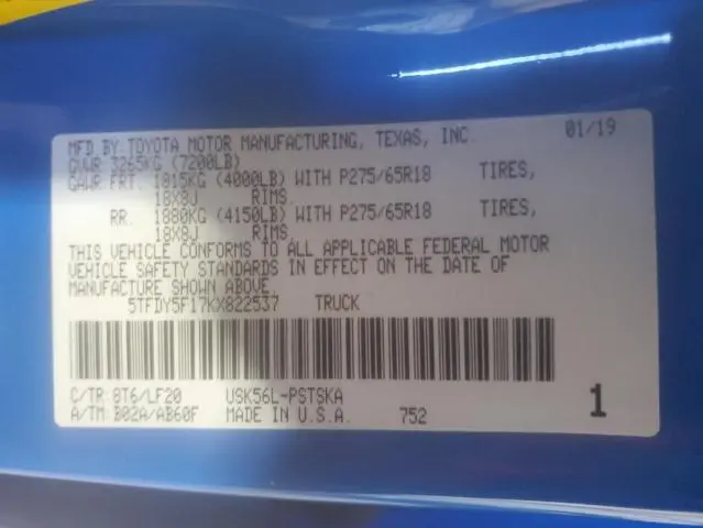 2019 TOYOTA TUNDRA CREWMAX SR5  