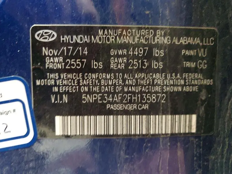 2015 HYUNDAI SONATA LIMITED  