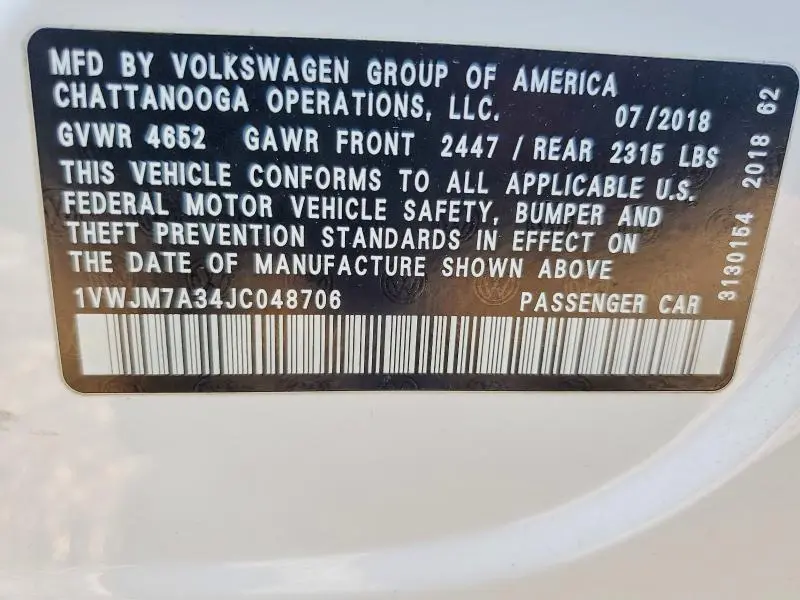 2018 VOLKSWAGEN PASSAT GT  