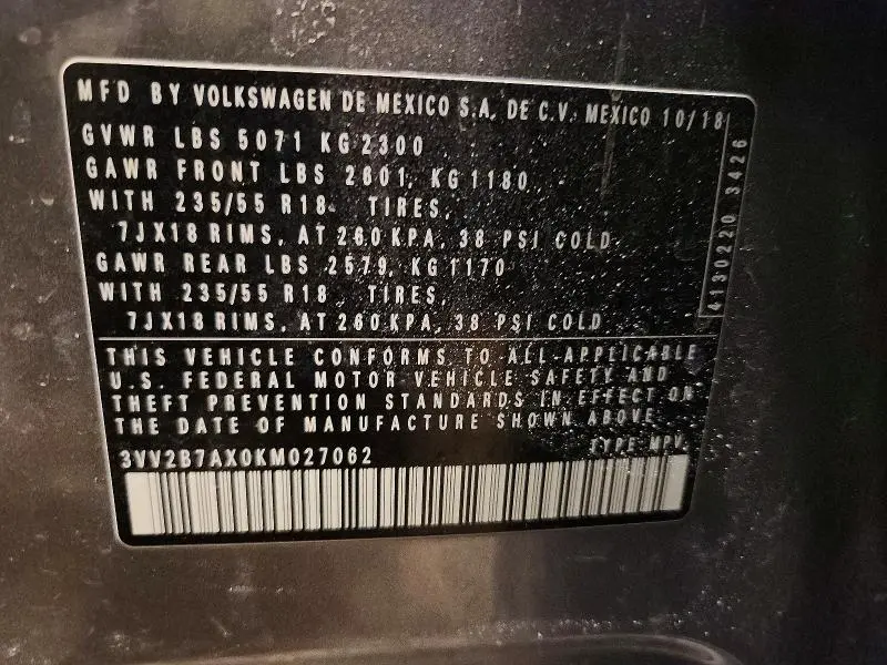 2019 VOLKSWAGEN TIGUAN SE  