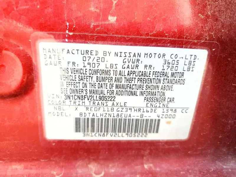 2020 NISSAN VERSA SR  