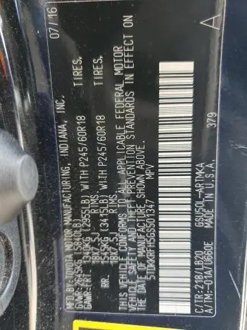 2016 TOYOTA HIGHLANDER XLE  