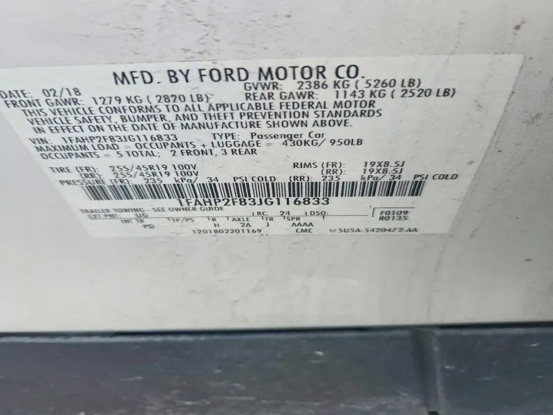 2018 FORD TAURUS LIMITED  