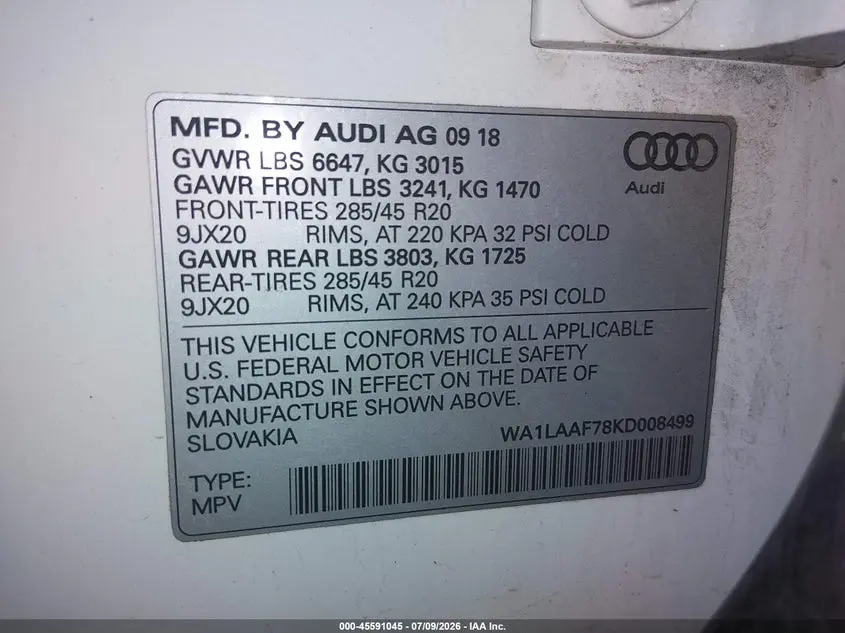 2019 AUDI Q7 55 PREMIUM/55 SE PREMIUM