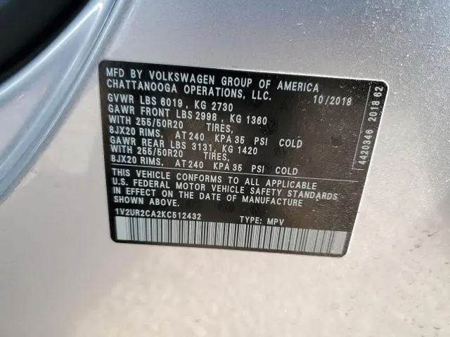 2019 VOLKSWAGEN ATLAS SE  