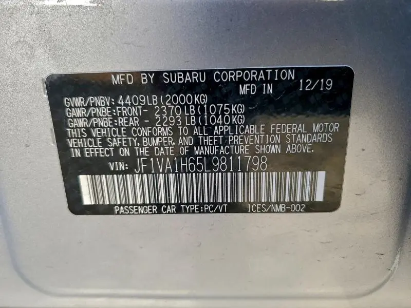 2020 SUBARU WRX LIMITED  