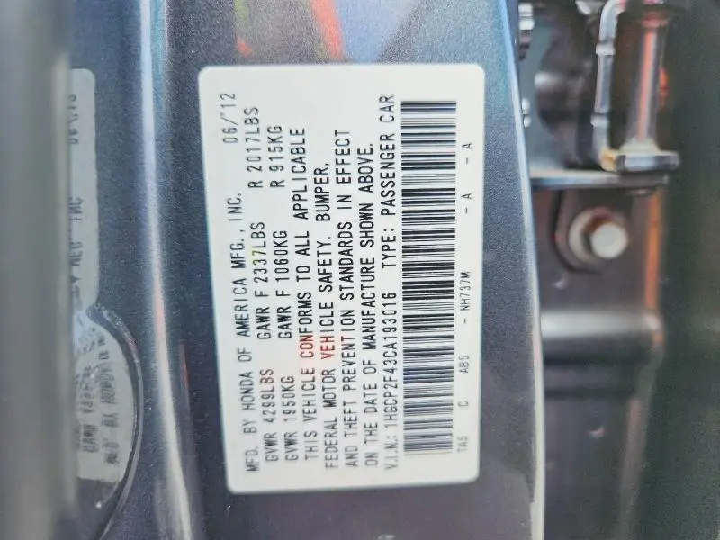 2012 HONDA ACCORD LXP  