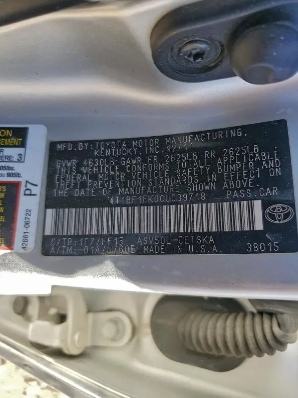 2012 TOYOTA CAMRY BASE  
