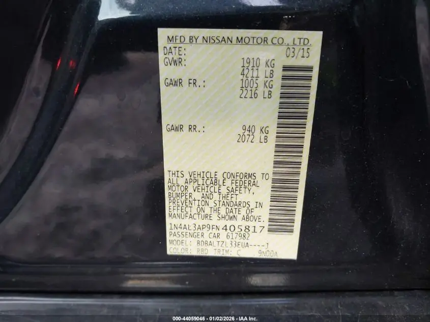 2015 NISSAN ALTIMA 2.5 SL