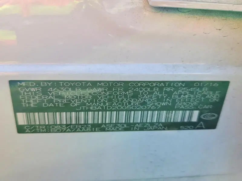 2016 LEXUS IS 200T BASE  