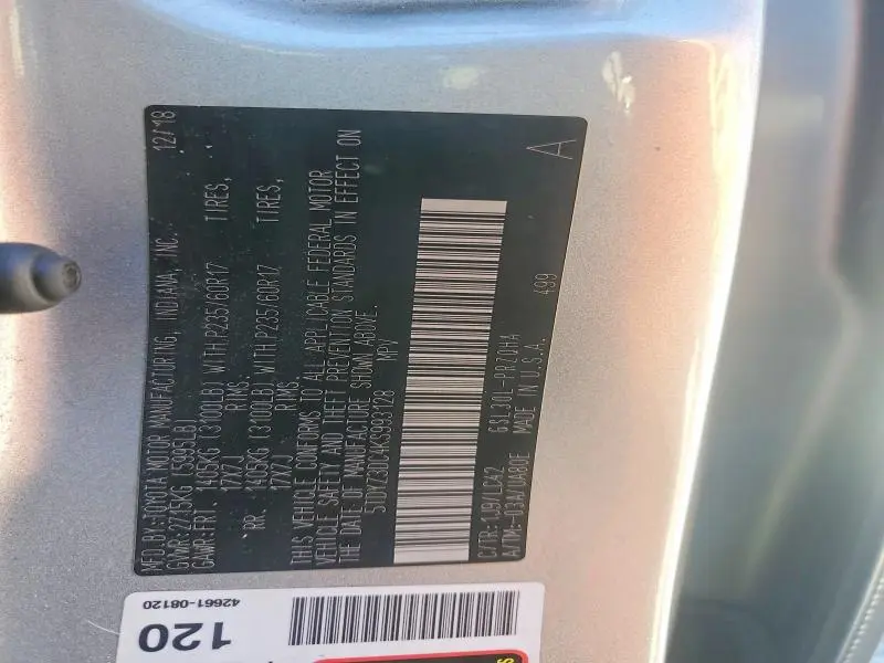 2019 TOYOTA SIENNA XLE 8-PASSENGER  