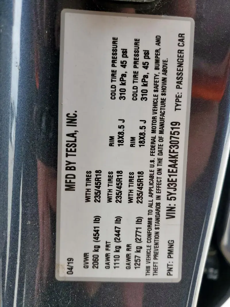 2019 TESLA MODEL 3 