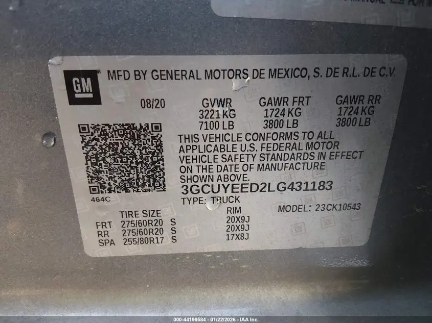 2020 CHEVROLET SILVERADO 1500 4WD  SHORT BED RST