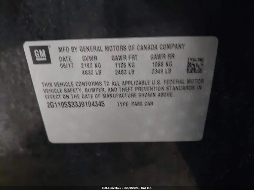 2018 CHEVROLET IMPALA 1LT