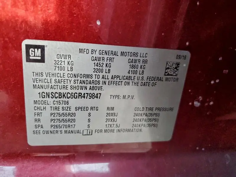 2016 CHEVROLET TAHOE C1500 LT  