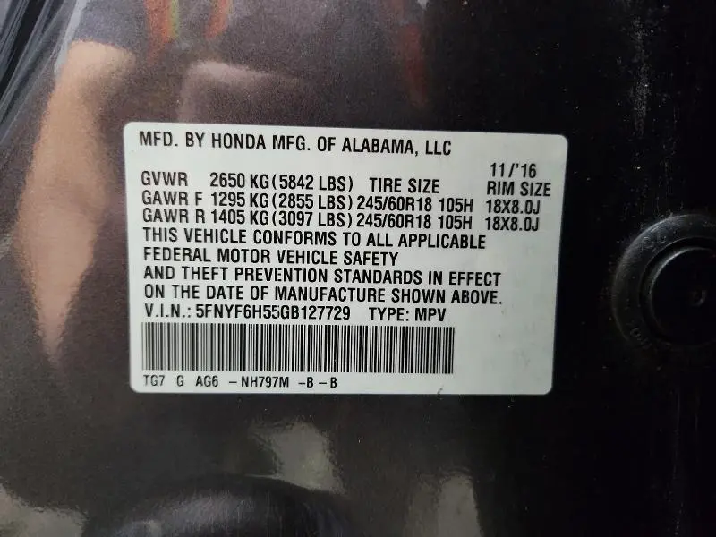 2016 HONDA PILOT EXL  