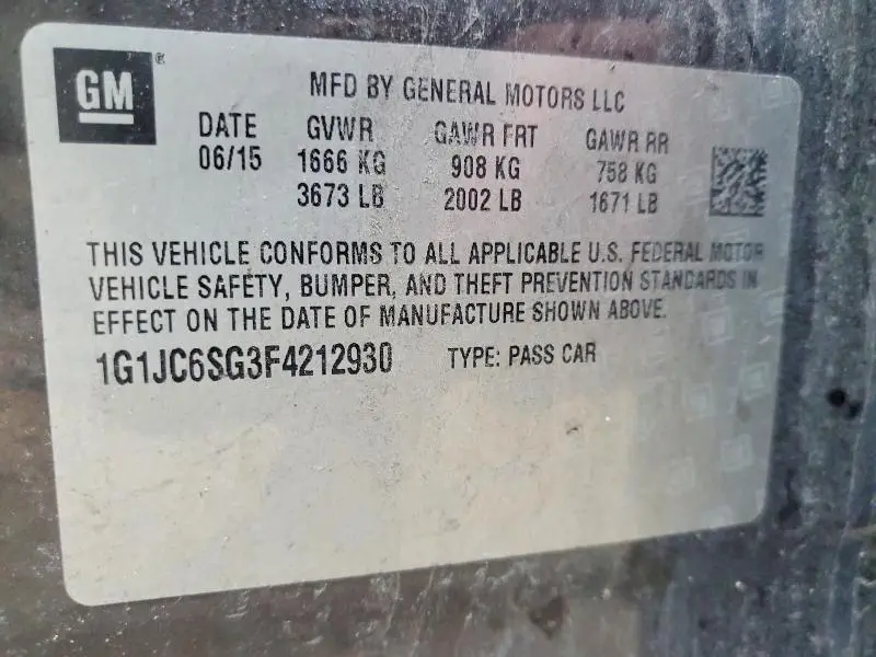 2015 CHEVROLET SONIC LT  