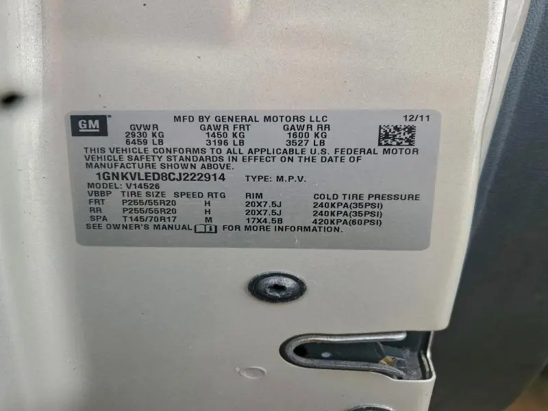 2012 CHEVROLET TRAVERSE LTZ  