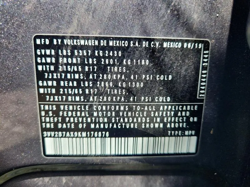 2019 VOLKSWAGEN TIGUAN S/SE/SEL/R-LINE  